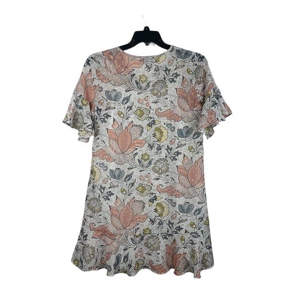 Ann Taylor Loft Shift Dress Women's Medium Pink Gold Floral Ruffle Sleeves Midi - Picture 4 of 9